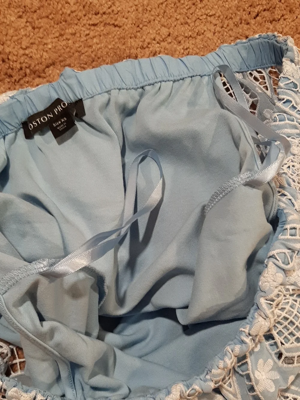 Boston Proper Blue and White Off-the-Shoulder Flowy Top (XS)
